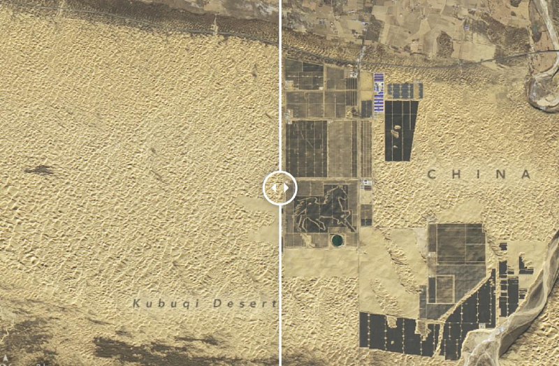 NASA公布卫星图 内蒙古“死亡之海”变光伏基地中国内蒙古鄂尔多斯境内的库布其沙漠曾被称为“死亡之海”，现在正在建造400公里长的“光伏长城”，美国太空总署（NASA）公布最新卫星图像，称新安装的太阳能电池板激增，从原先的“死亡之海”已经成为光伏发电的“潜力之海”