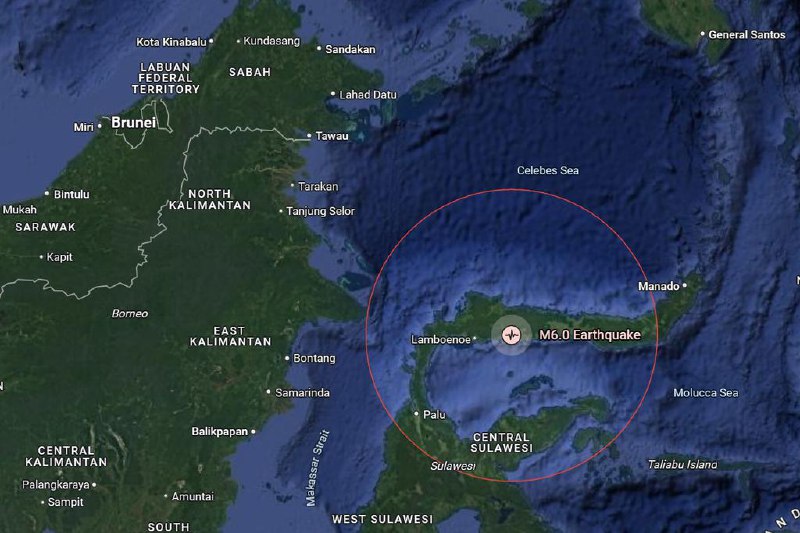印尼苏拉威西岛6级地震 沙巴多区有震感印度尼西亚苏拉威西岛发生6级地震，马来西亚沙巴州多个地区有震感